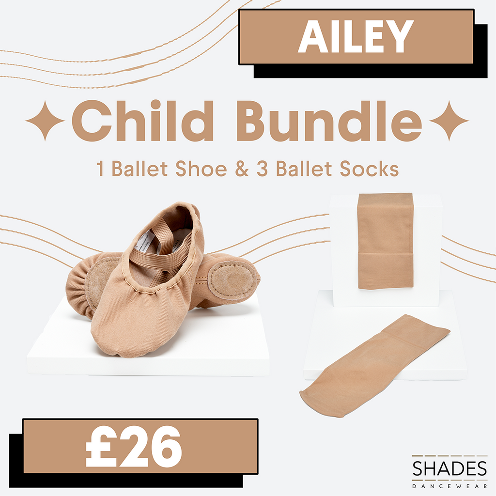 Ailey - 1 Pair Child Ballet shoes & 3 Child Socks Bundle