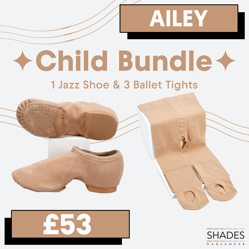 Ailey - 1 Pair Child Jazz Shoes & 3 Child Tights Bundle