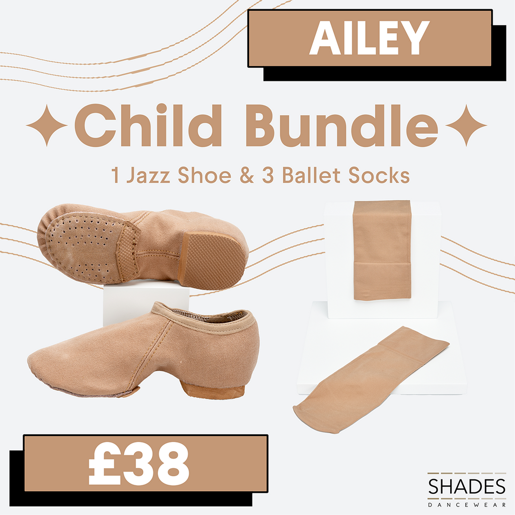 Ailey - 1 Pair Child Jazz Shoes & 3 Child Socks Bundle