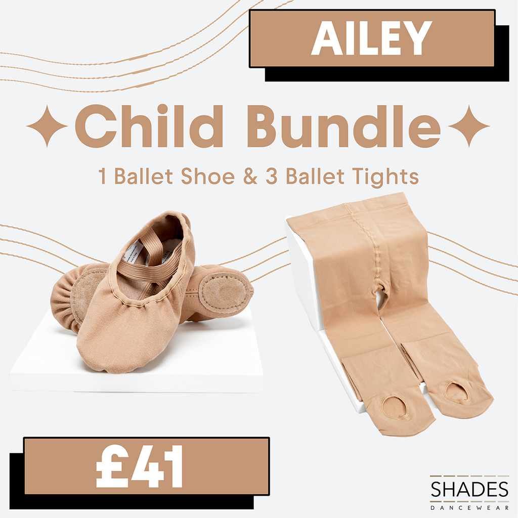 Ailey - 1 Pair Child Ballet shoes & 3 Child Tights Bundle