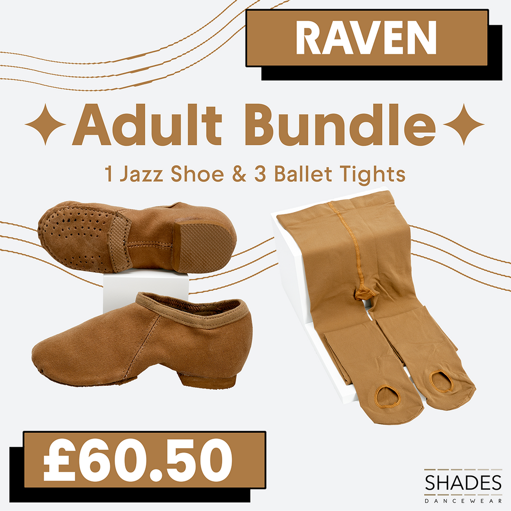 Raven - 1 Pair Adult Jazz Shoes & 3 Adult Tights Bundle