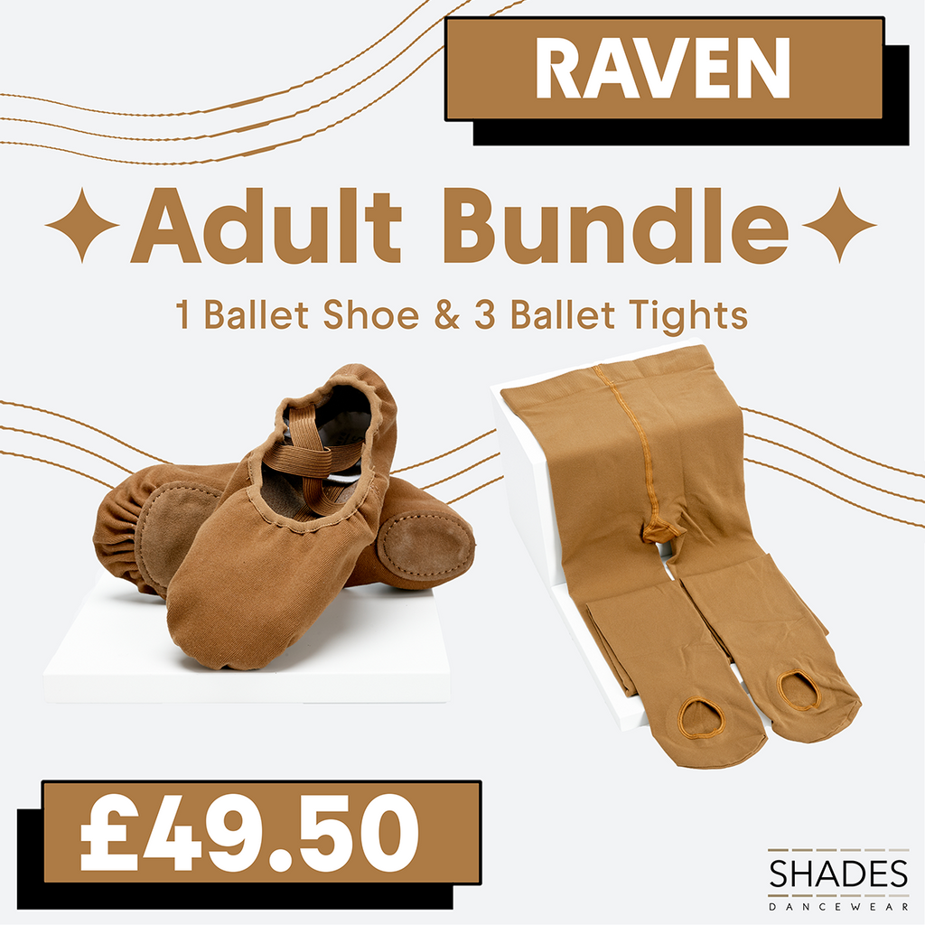 Raven - 1 Pair Adult Ballet Shoes & 3 Adult Tights Bundle