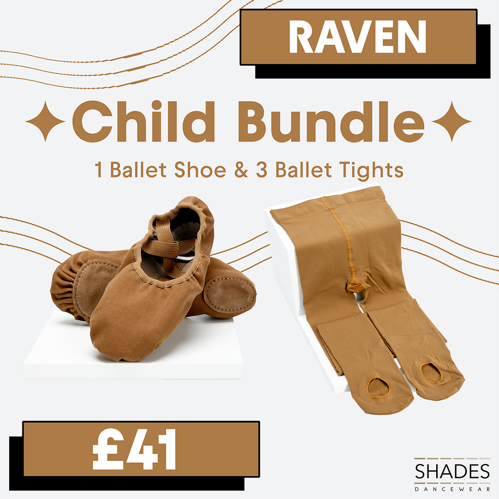 Raven - 1 Pair Child Ballet shoes & 3 Child Tights Bundle