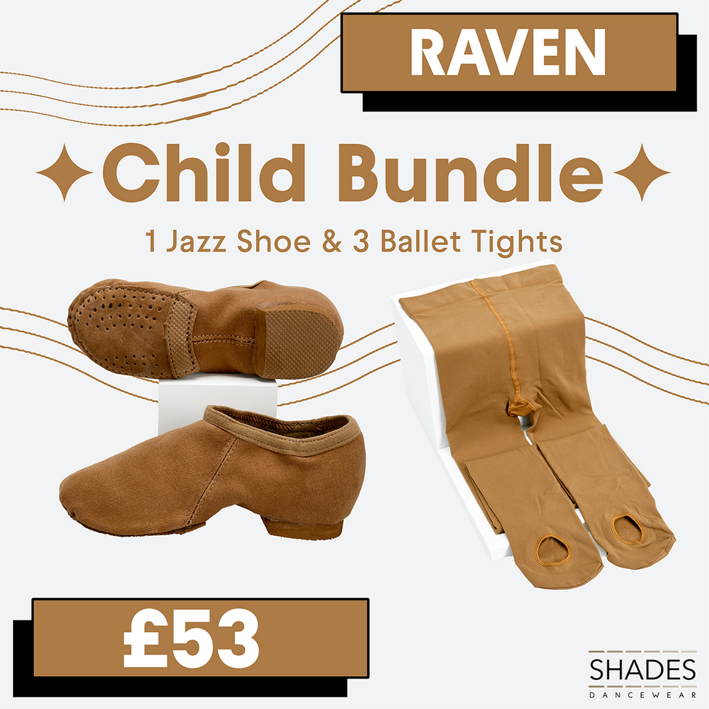 Raven - 1 Pair Child Jazz Shoes & 3 Child Tights Bundle